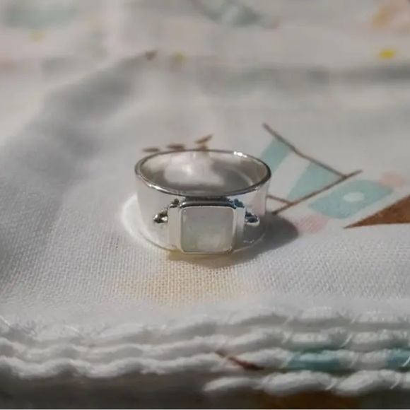 Boho Silver Geometric Ring with Moonstone Center - Picture 8 of 8